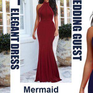 Women's Elegant Chic Halter Neck Sleeveless Mermaid Dress Size: Medium